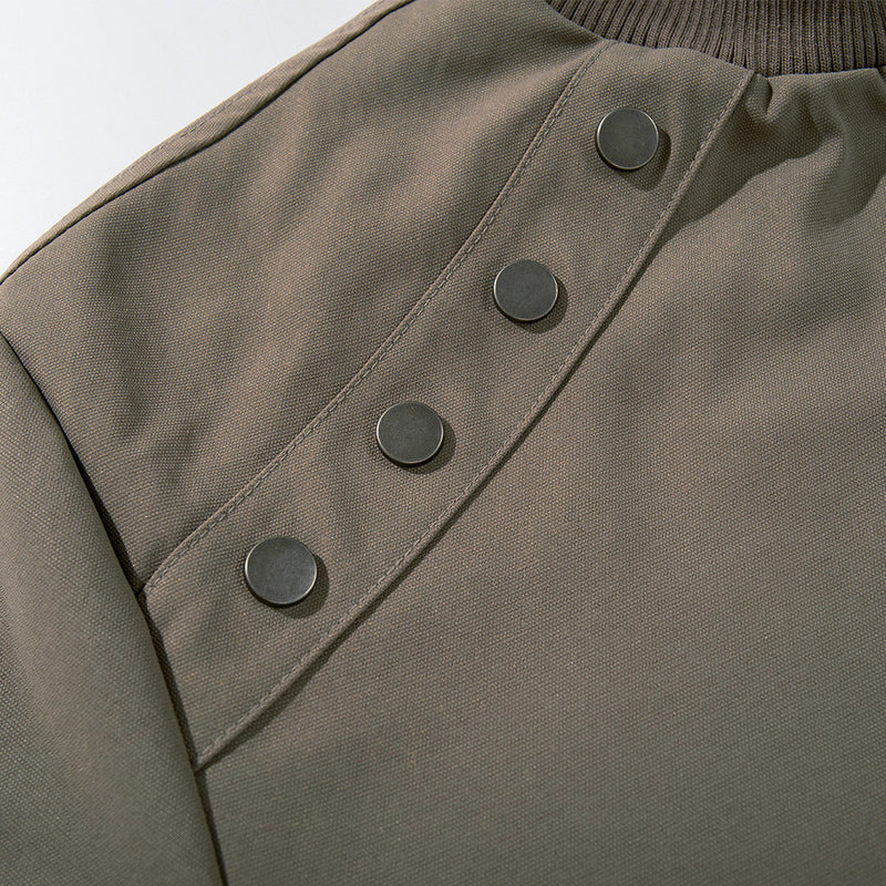 Men's Bomber Jacket with Studded Shoulders & Stand Collar