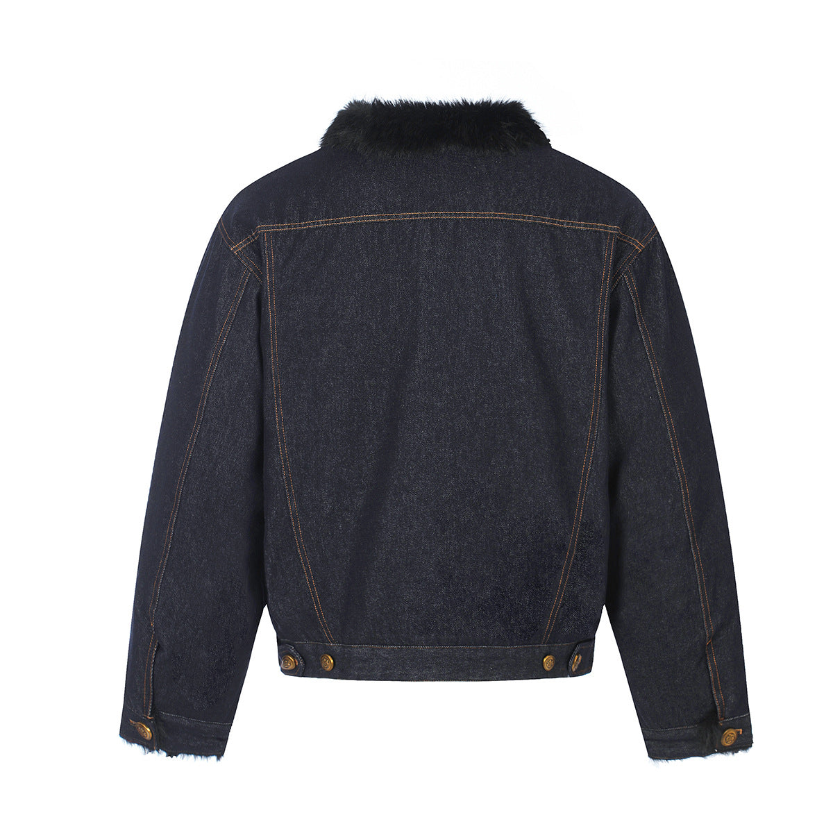 Dark Indigo Denim Jacket with Faux Fur Collar & Fleece Lining