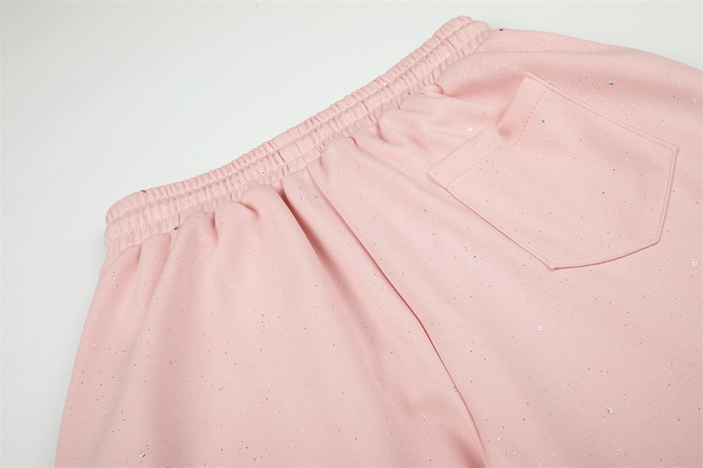Wide-Leg Sweatpants with Glitter Fabric & Script Graphic Print