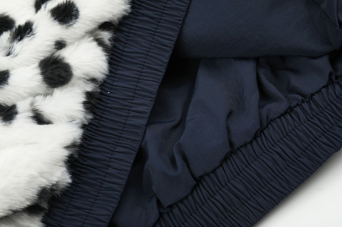 Reversible Dalmatian Faux Fur Bomber Jacket – Two-Way Wear Padded Coat