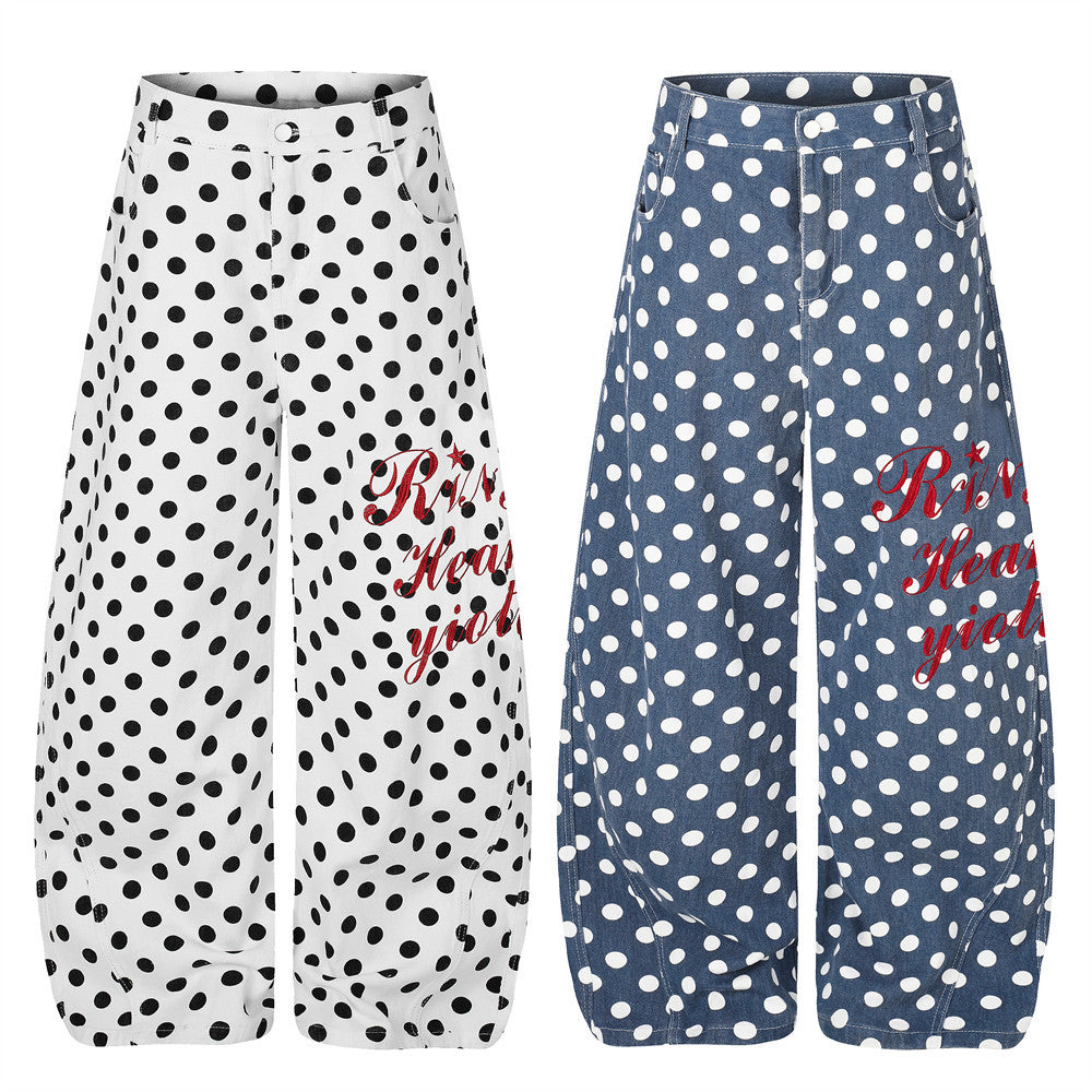 Polka Dot Wide-Leg Pants – Men's Curved Hem Baggy Trousers
