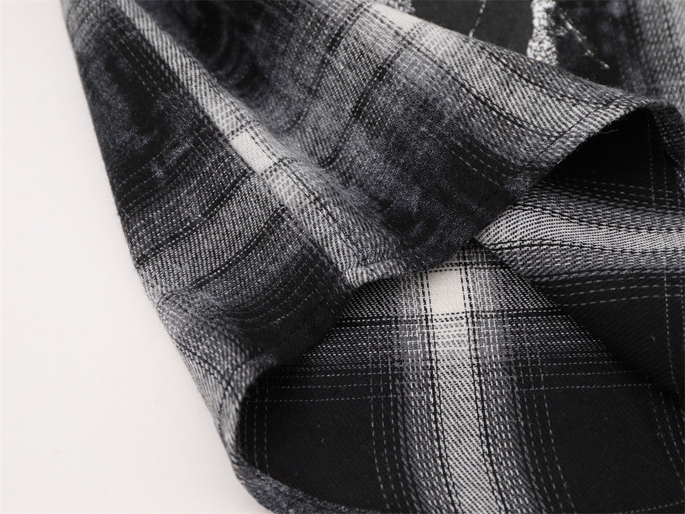 Plaid Long Sleeve Shirt Men – Oversized Flannel with Portrait Graphic Print