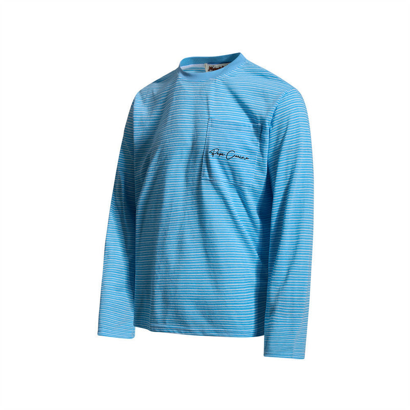 T-shirt homme à manches longues rayé avec poche – Coupe décontractée à col rond