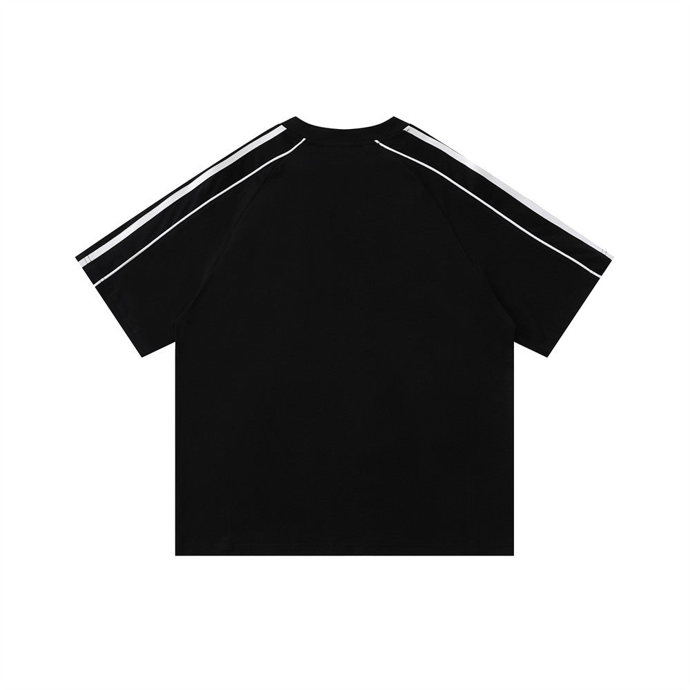 Soccer Jersey Stripe Graphic Tee – Oversized Short-Sleeve Crew Neck