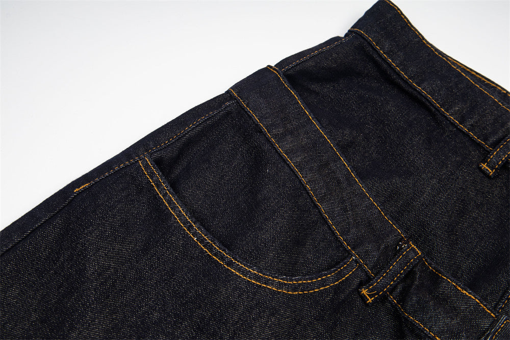 High-Waist Wide-Leg Jeans with Star Embroidery – Double Waistband Baggy Fit