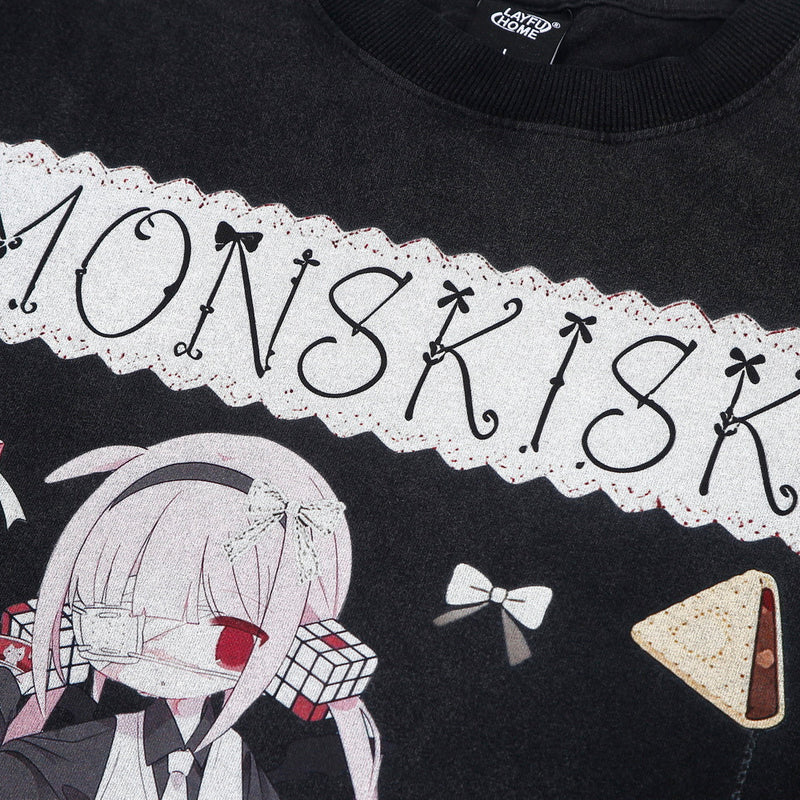 Anime-Grafik Oversized Rundhals-T-Shirt – Monskiski Chess-Girl-Print
