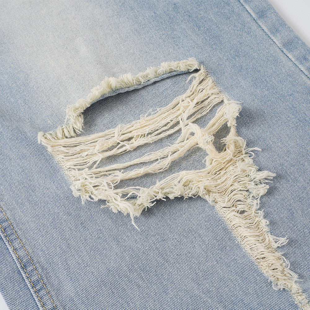 Men's Distressed Wide-Leg Baggy Jeans – Light Wash Vintage Punk Style