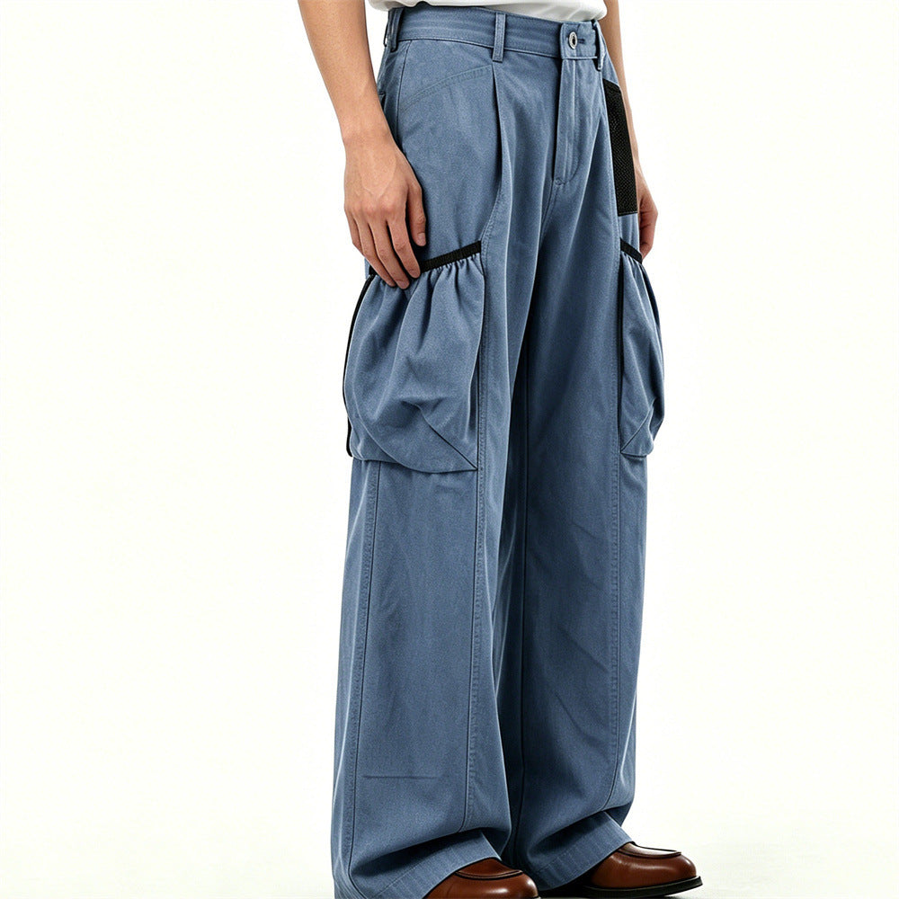 Men's Loose Fit Cargo Pants Wide Leg Bubble Pocket Deconstructed Trousers