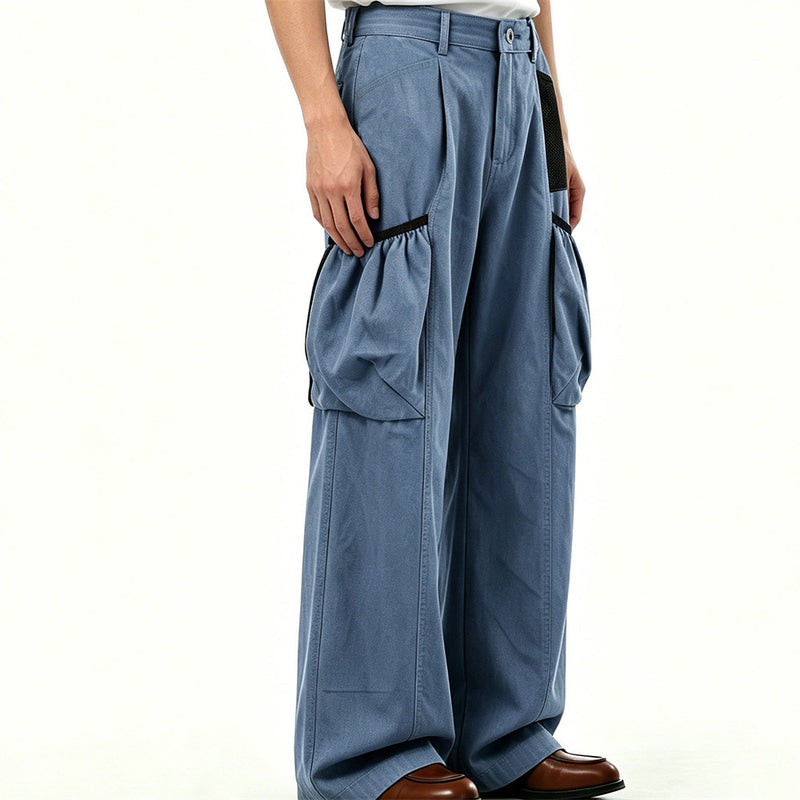 Men's Loose Fit Cargo Pants Wide Leg Bubble Pocket Deconstructed Trousers