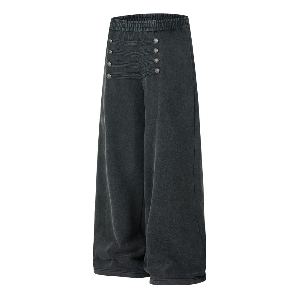 Pantalon de survêtement homme vintage délavé wide leg avec boutons effet double boutonnage