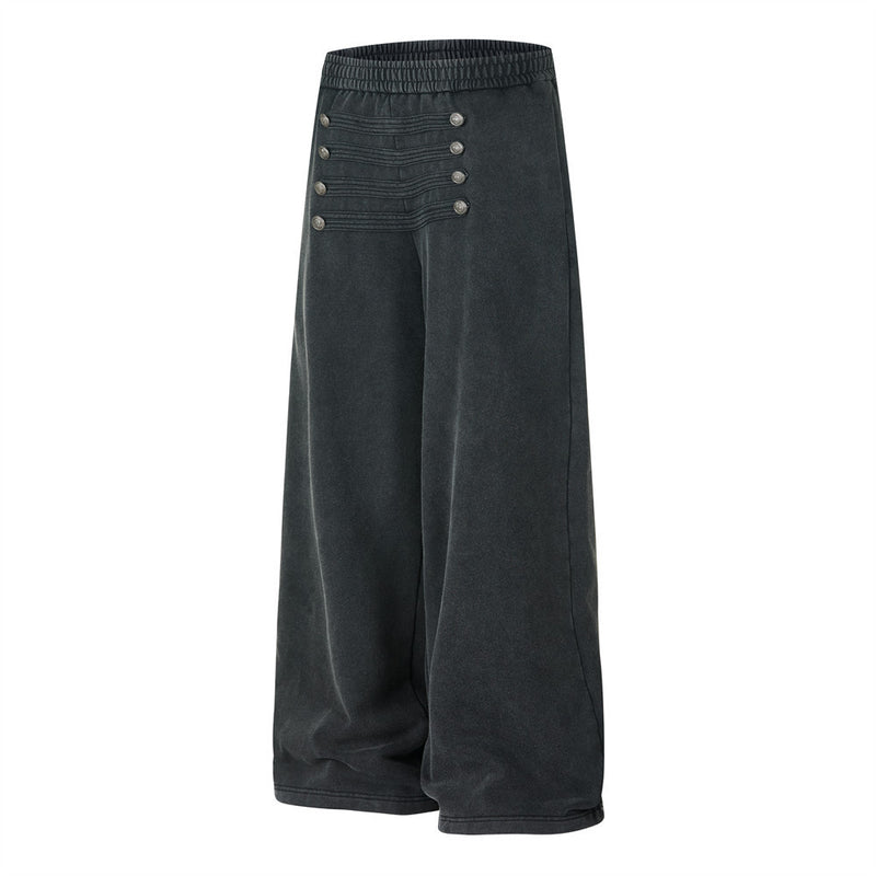 Pantalon de survêtement homme vintage délavé wide leg avec boutons effet double boutonnage