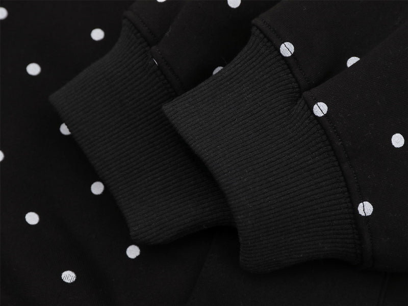 Polka Dot Zip-Up Hoodie with 3D Cat Patch & Star Embroidery – Oversized Unisex