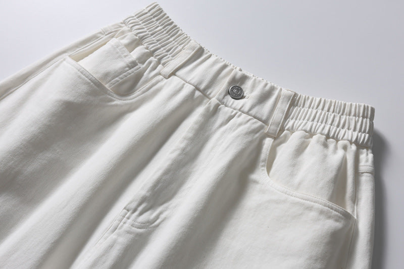 Wide-Leg Straight-Cut Pants – Elastic Waist, Raw Hem & Drawstring Ankle