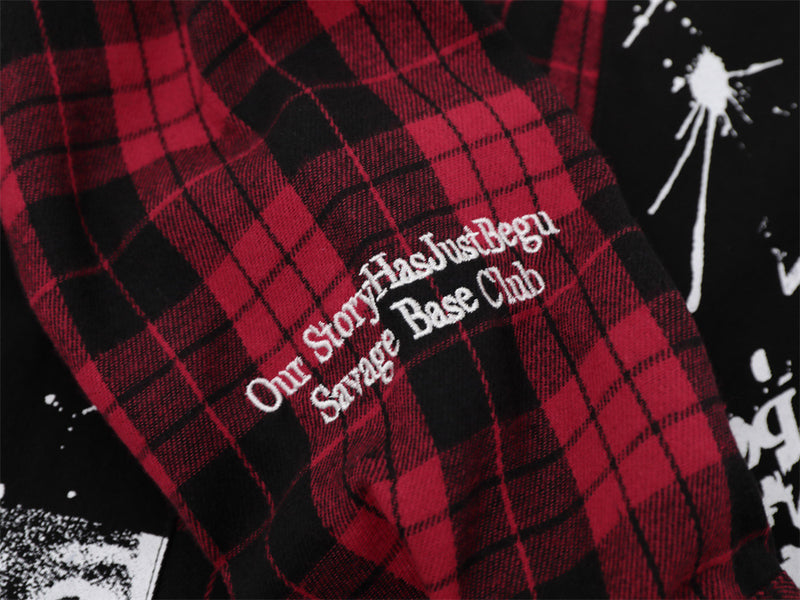 Oversized-Flanellhemd mit Karografik und Graffiti-Print – Herren-Langarmhemd im Patchwork-Stil