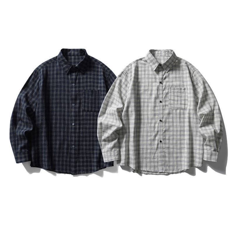 Plaid Long Sleeve Oversized Shirt – Men's Relaxed Fit Button-Up