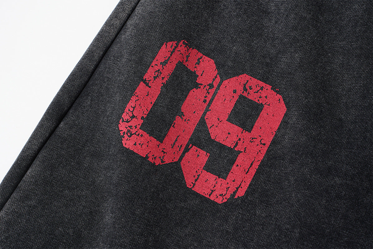 Wide-Leg Sweatpants – Acid Wash Vintage Varsity Graphic, Relaxed Fit