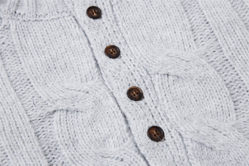 Pull homme en maille torsadée à col montant zippé – Pull oversize à patte boutonnée