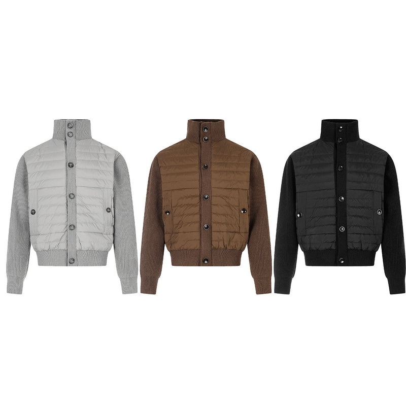 Gesteppte Puffer-Hybridjacke – Strickärmel und Stehkragen