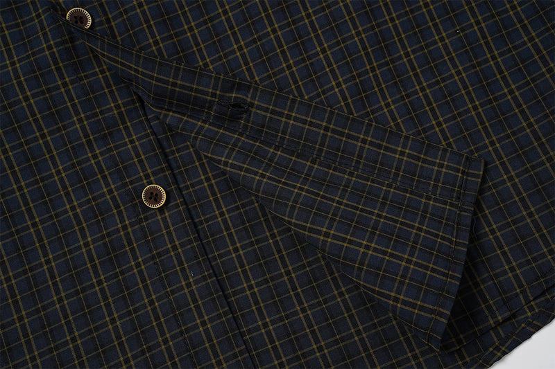 Chemise en flanelle à carreaux bleus – Coupe décontractée, manches longues et boutonnage