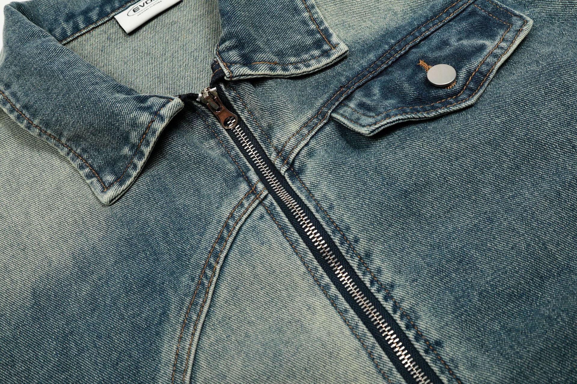 Light Wash Denim Jacket – Zip-Up Boxy Fit with Distressed Wash Detail