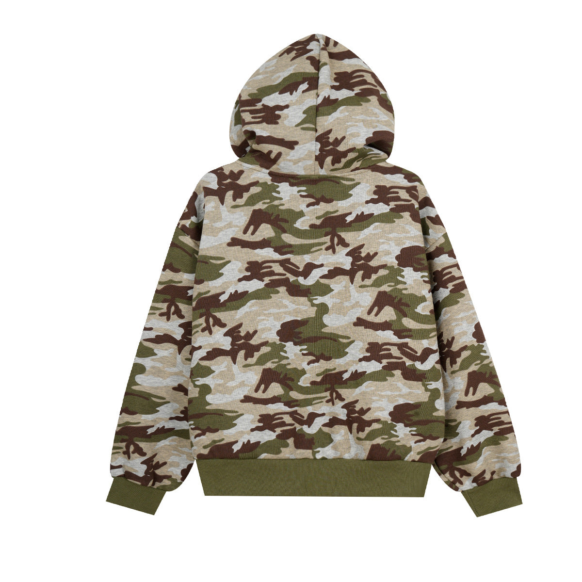 Sweat à capuche zippé camouflage avec broderies florales – Sweat-shirt streetwear oversize