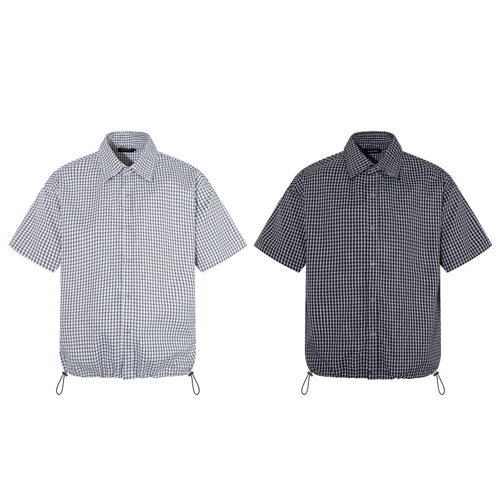 Men's Plaid Short Sleeve Shirt with Drawstring Hem | Oversized Workwear Style