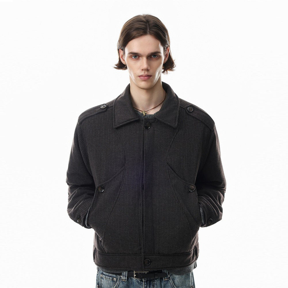 Men's Oversized Cotton Jacket with Detachable Faux Fur Collar