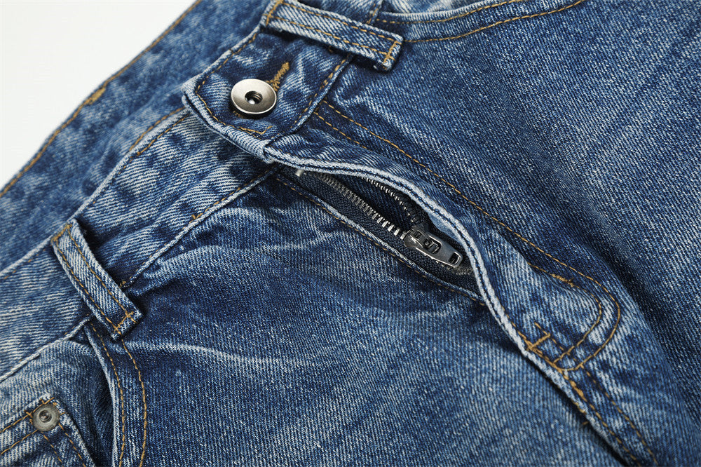 Jeans délavés usés à jambes larges – Denim vintage punk délavé pour homme