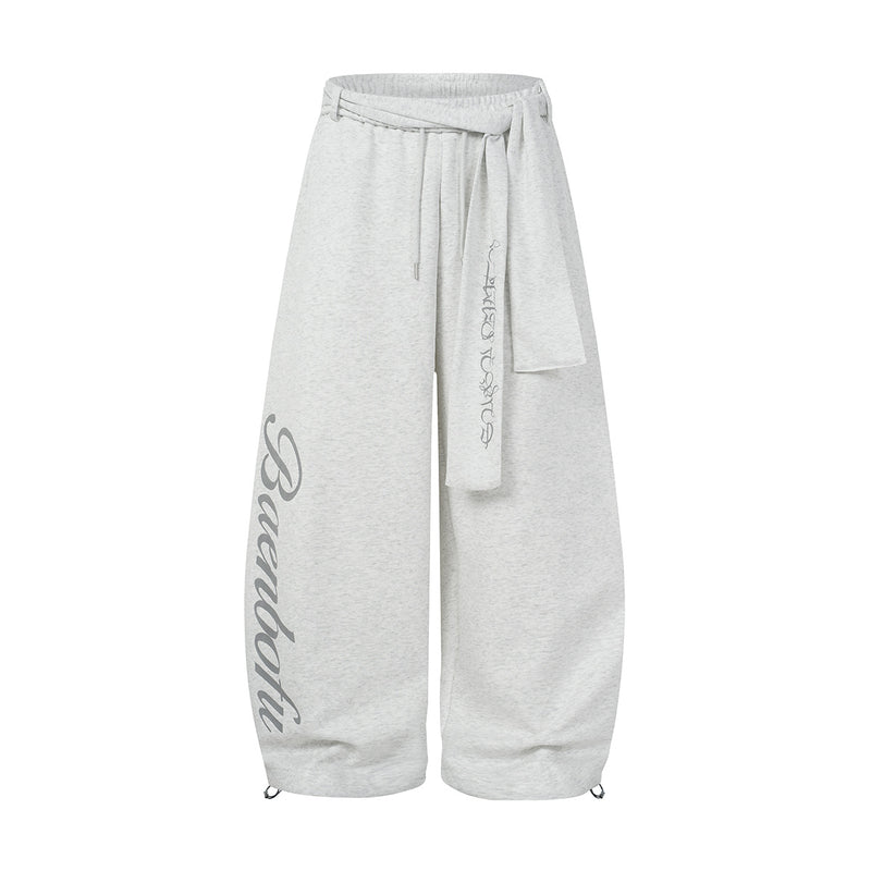Wide-Leg Sweatpants with Belt Sash and Script Logo Print