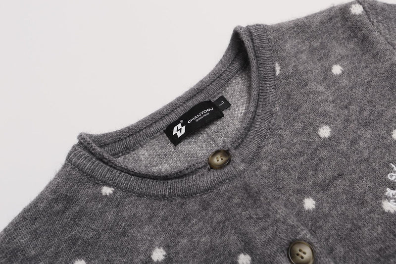 Polka Dot Knit Cardigan Sweater – Cropped Button-Up Vintage Style