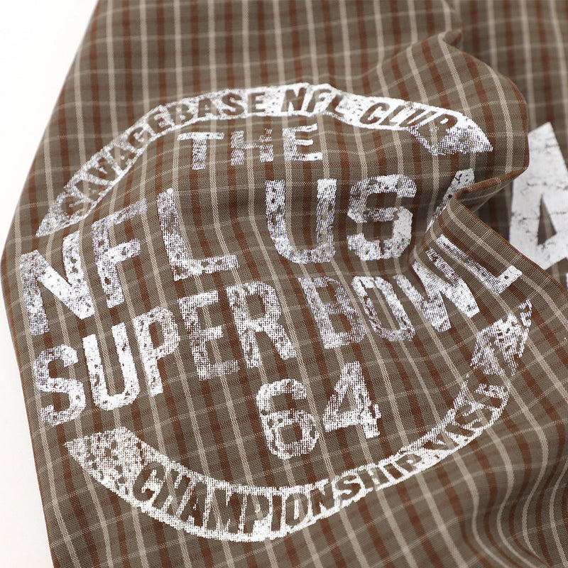 Plaid Long Sleeve Shirt with Varsity Graphic Print – Oversized Relaxed Fit