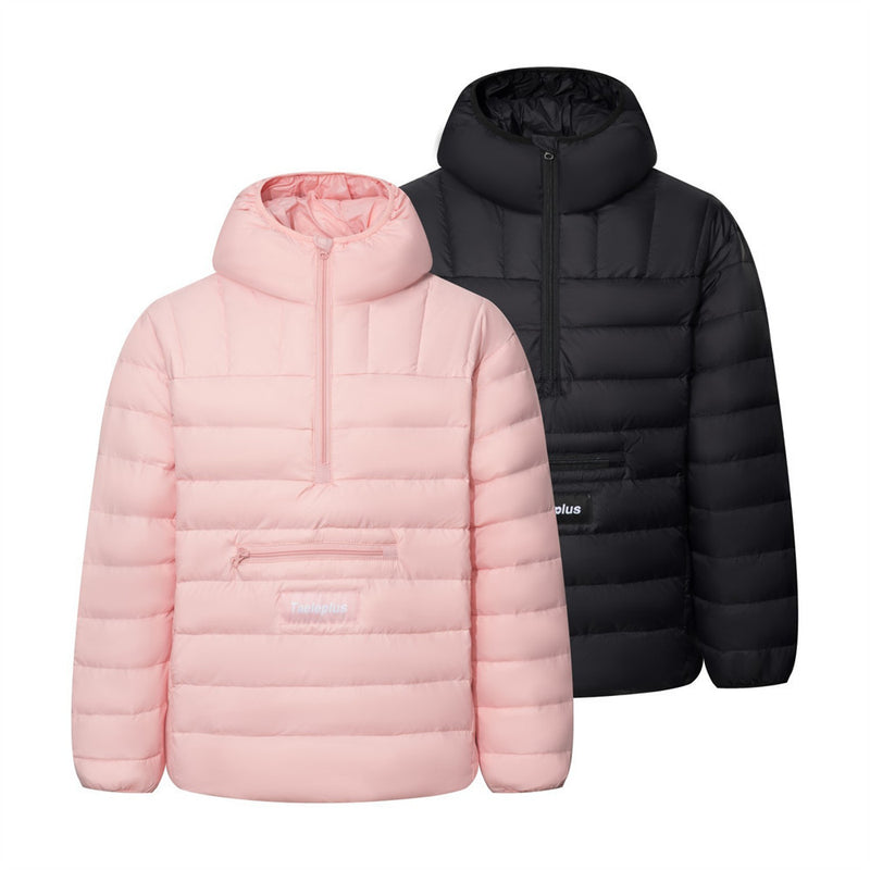 Half-Zip Puffer Hoodie Jacket – Oversized Quilted Pullover