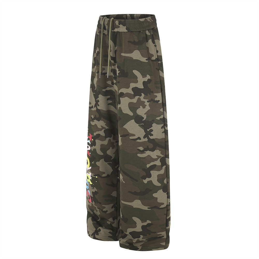Jogging camouflage coupe large – Pantalon homme droit à imprimé graffiti