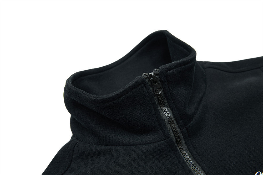 Men's Mock Neck Full-Zip Track Jacket with Crest Patch – Streetwear Fleece
