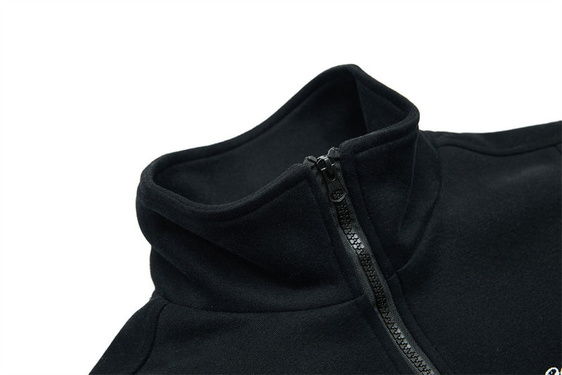 Men's Mock Neck Full-Zip Track Jacket with Crest Patch – Streetwear Fleece