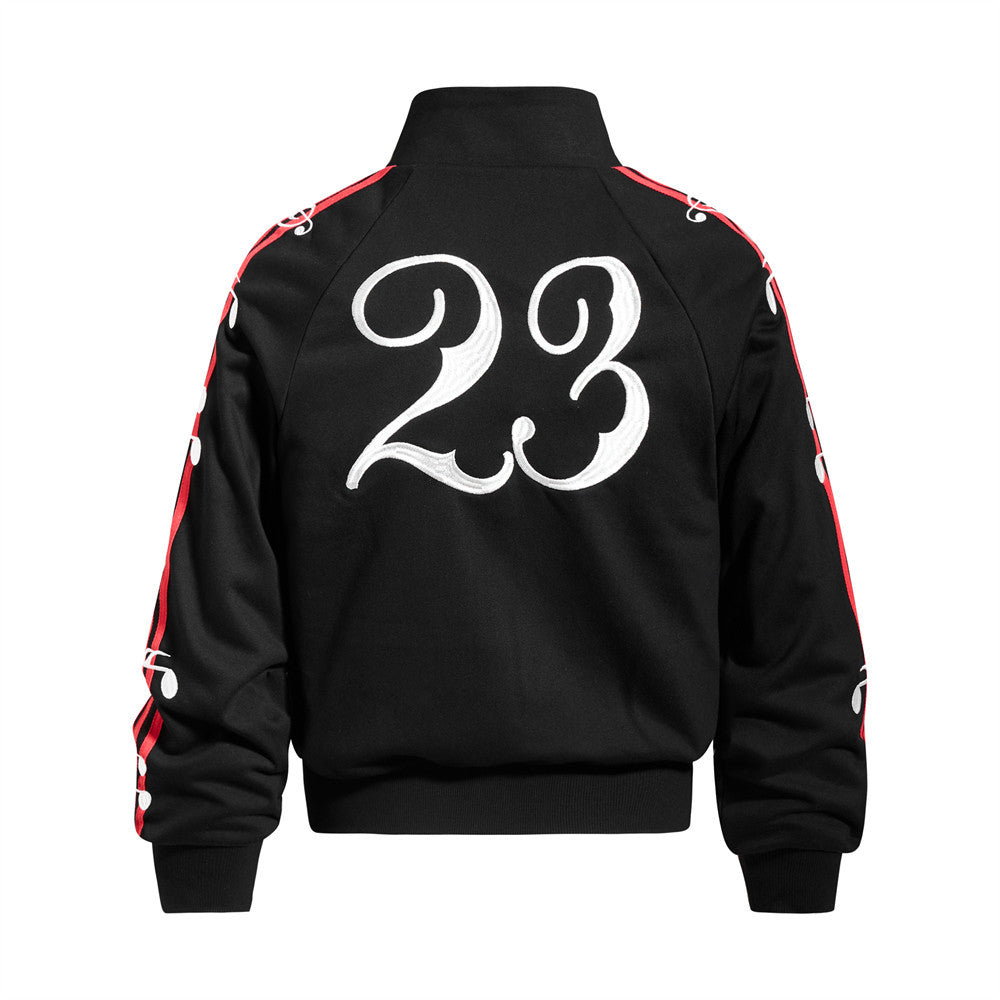 Track Jacket Stand Collar Music Note Embroidery Stripe Sleeves Skatepark 23