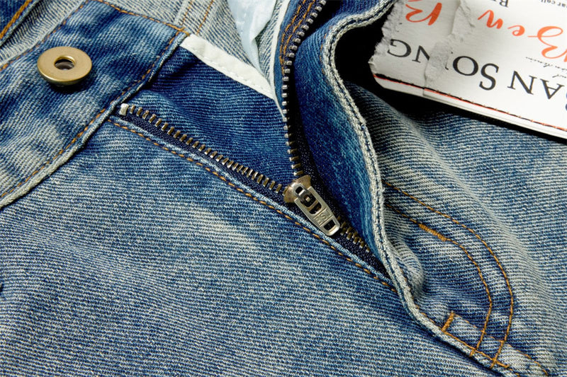 Jeans Star Print Baggy Wide-Leg Men – Washed Light Blue Straight Trousers