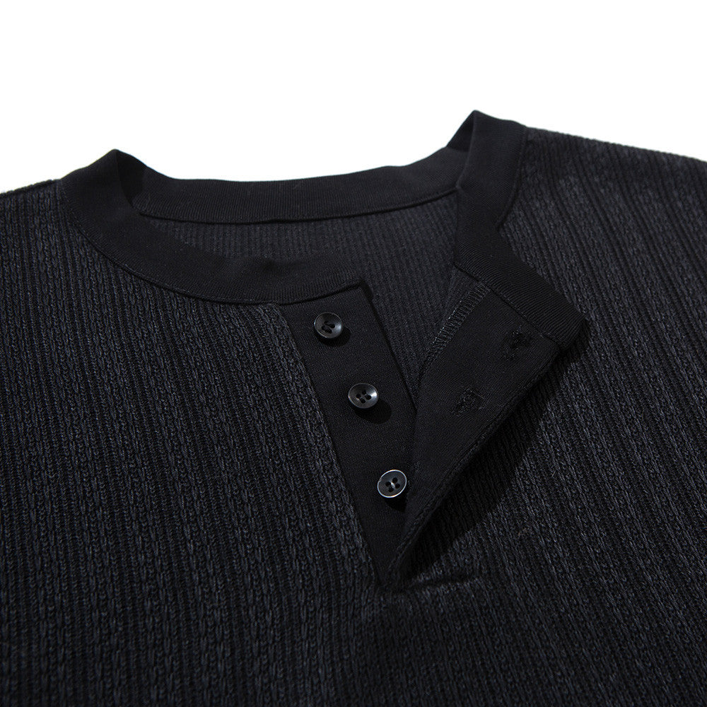 Men's Oversized Ribbed Henley Long Sleeve T-Shirt