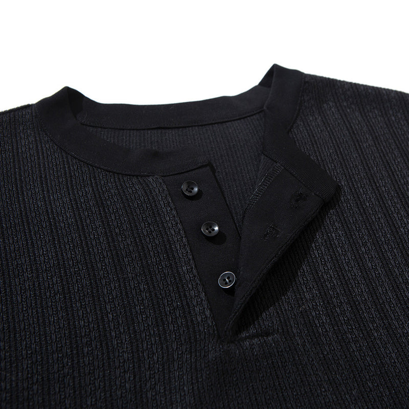 Men's Oversized Ribbed Henley Long Sleeve T-Shirt