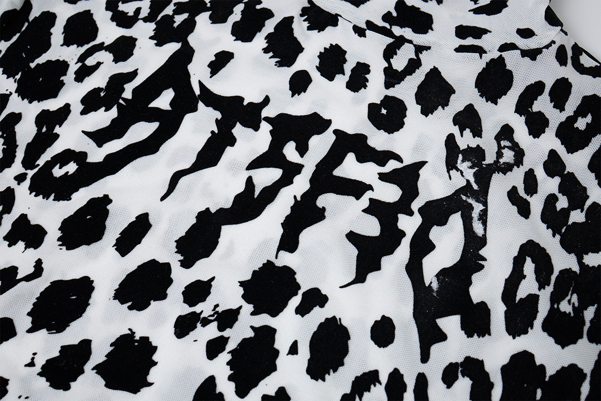 Leopard Print Turtleneck Long Sleeve Slim-Fit Shirt