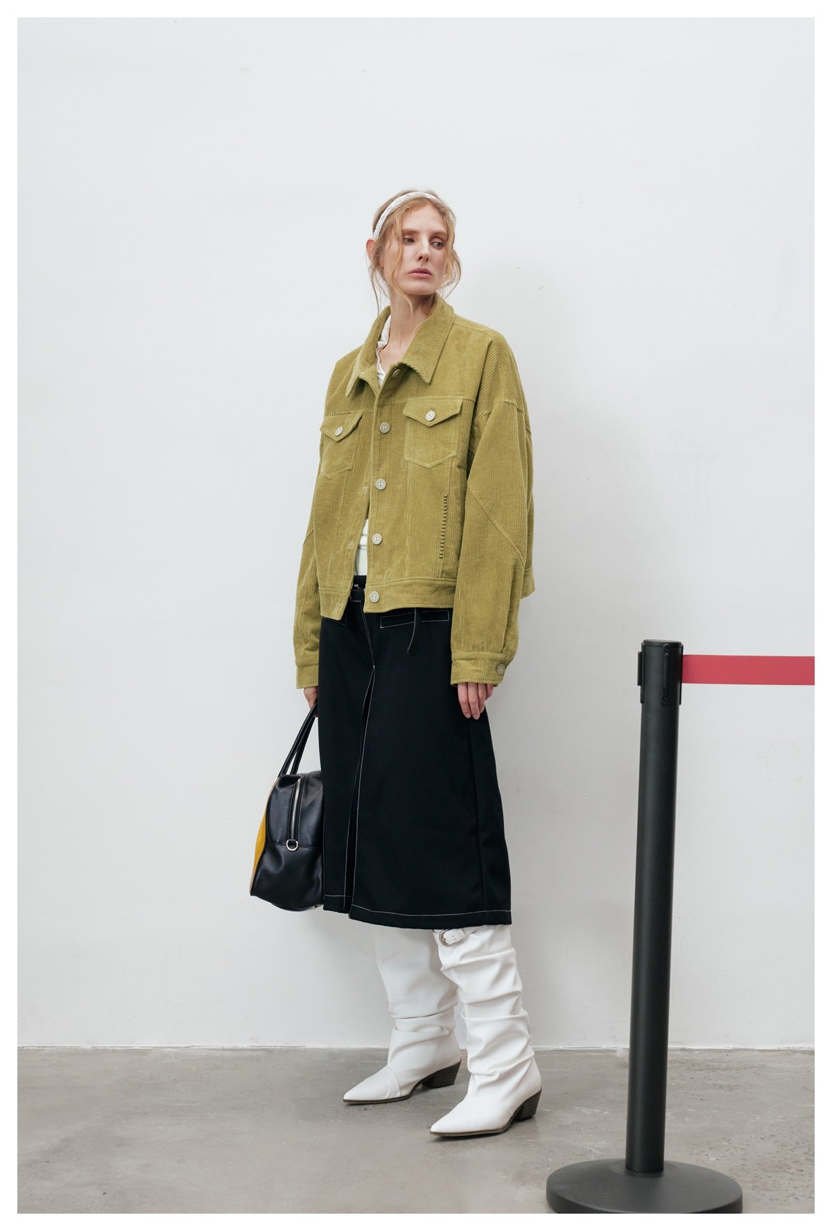 Corduroy Trucker Jacket — Oversized Fit, Floral-Lined, Olive Green
