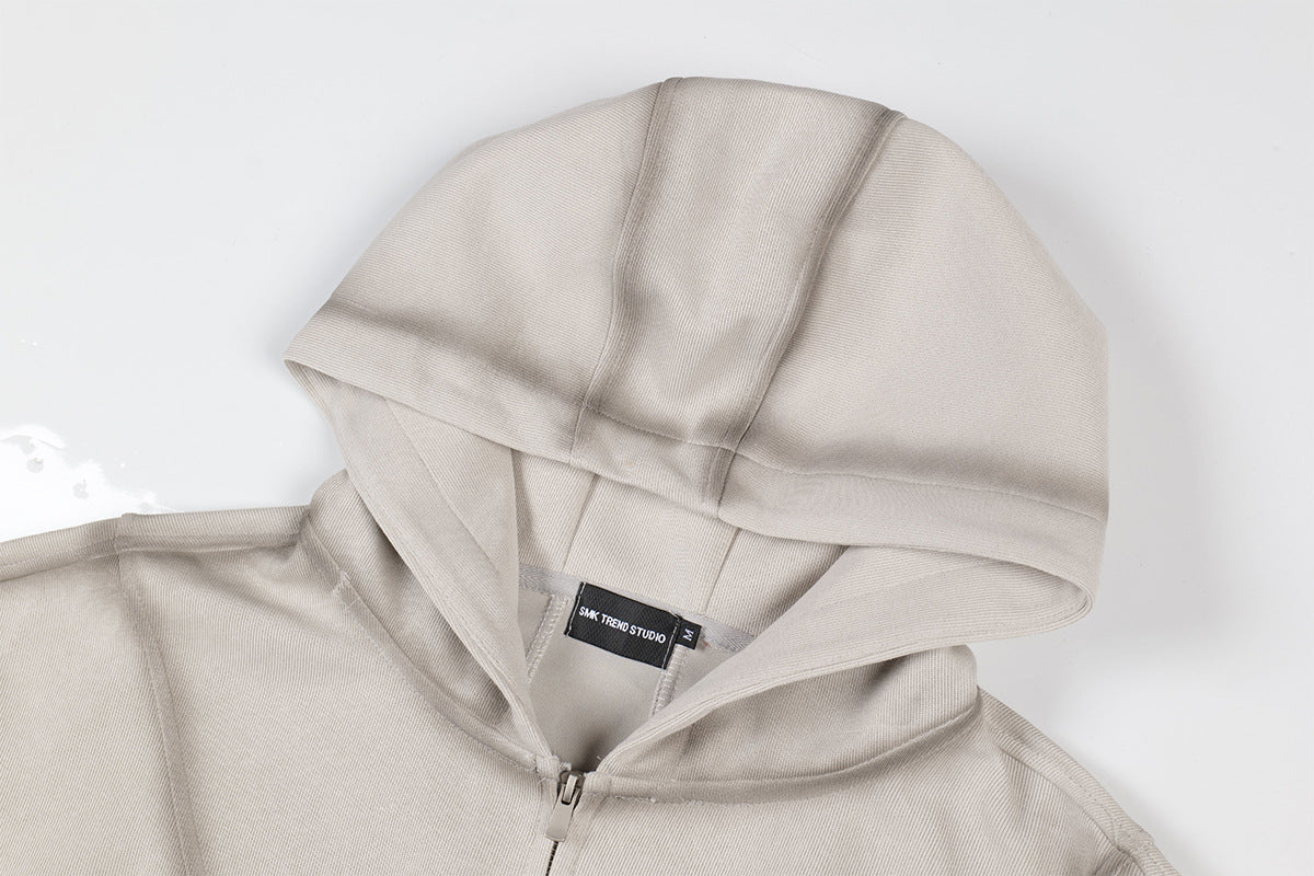 Sudadera de hombre con capucha y cremallera, paneles lavados y corte extragrande
