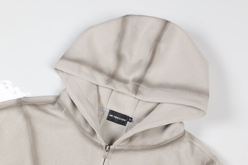 Sudadera de hombre con capucha y cremallera, paneles lavados y corte extragrande