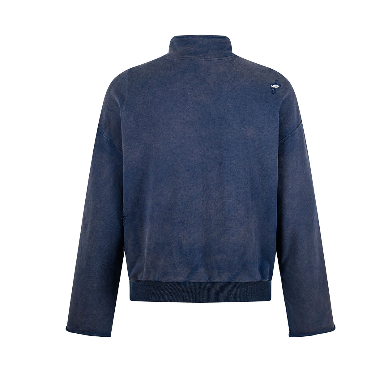Sudadera de media cremallera con lavado desgastado, parche heráldico y estampado gótico — Azul marino