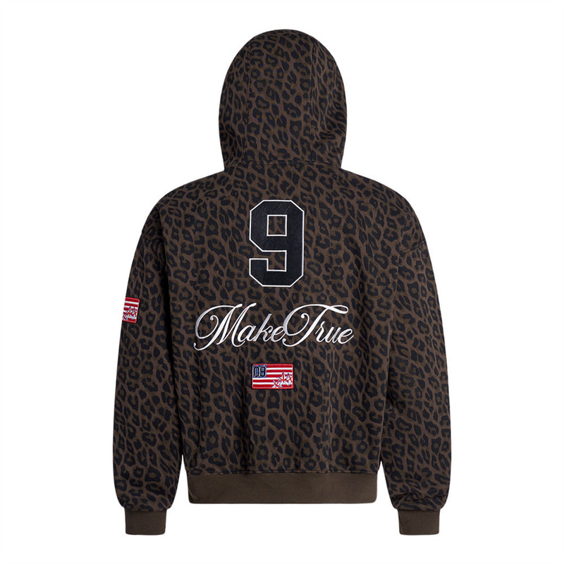Leopard Print Zip-Up Hoodie – Men's Embroidered Oversized Jacket