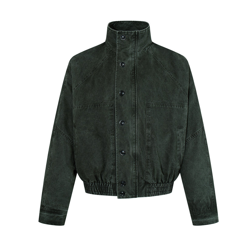Blouson bomber vintage workwear délavé – Veste Harrington courte à col montant