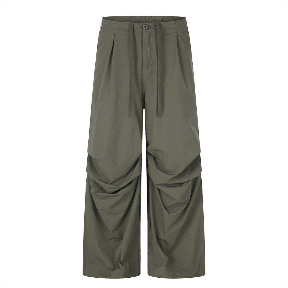Wide-Leg Parachute Pants – Pleated Drawstring Trousers with Ruched Detail