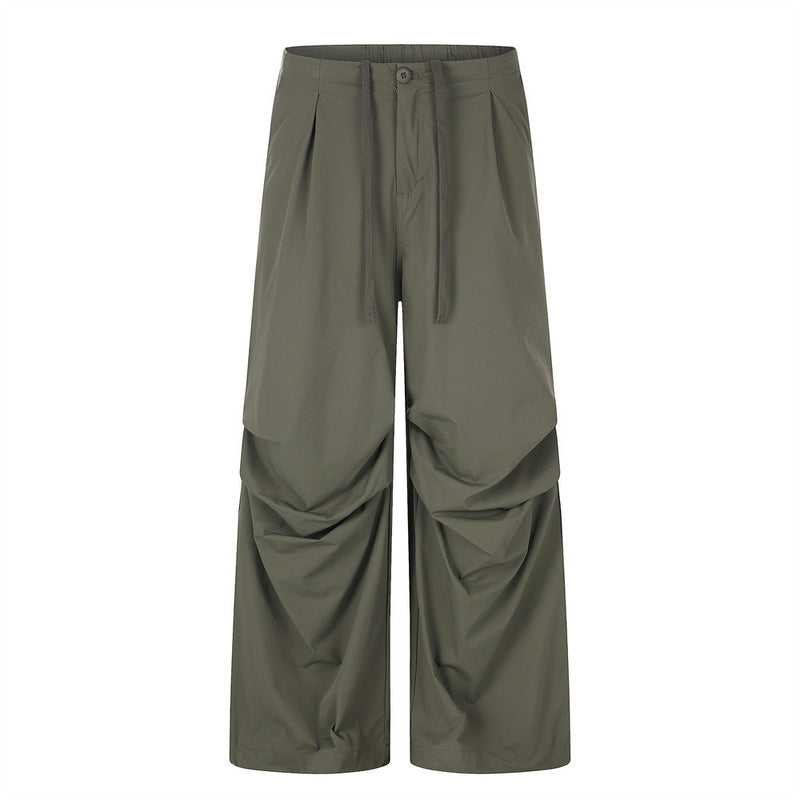 Wide-Leg Parachute Pants – Pleated Drawstring Trousers with Ruched Detail