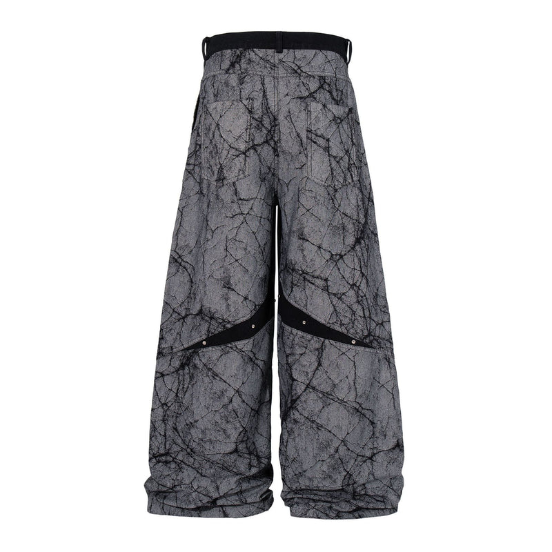 Jean baggy à jambes larges avec imprimé craquelé et rayures diagonales cloutées
