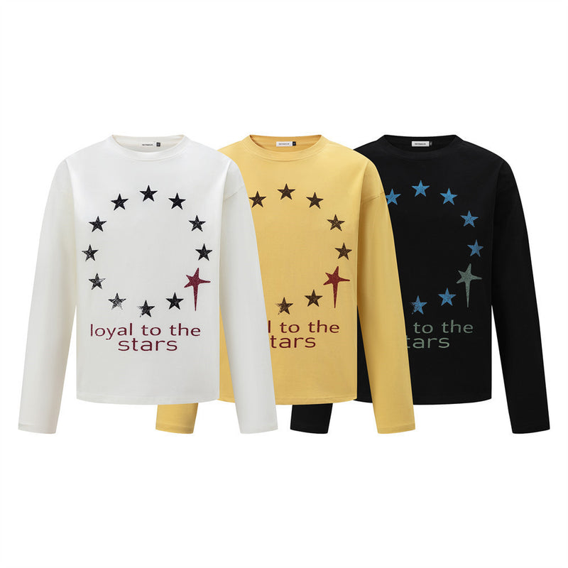 Men's Star Circle Print Long-Sleeve Crew Neck T-Shirt – Streetwear Graphic Tee
